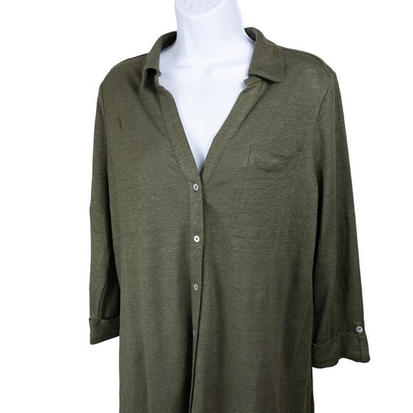 Chico's Army Green Button Down Tunic Knit Top M - Picture 1 of 6